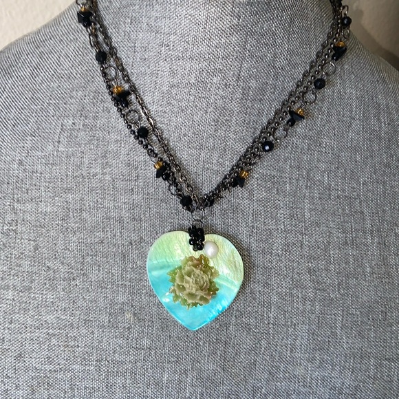 Vintage Turquoise Mother of Pearl & Cultured Pearl Pendant Necklace